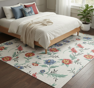 Bedroom vinyl rug with retro floral design - TenStickers