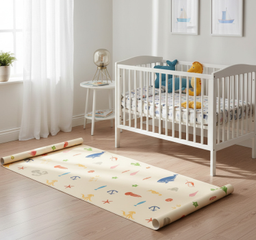 Bedroom vinyl rug with sea creatures on beige background - TenStickers