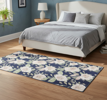 Bedroom vinyl rug with vintage rose pattern on blue - TenStickers