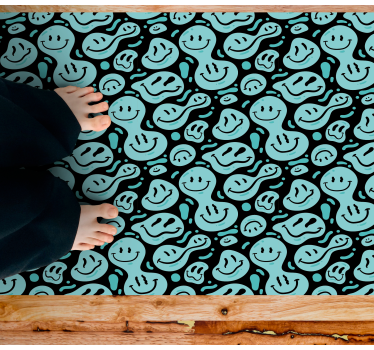 Black and blue distorted smile emoticons circular mat - TenStickers