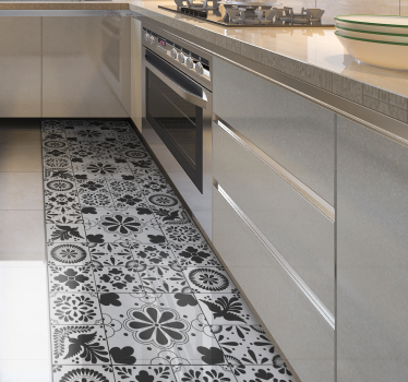 Black and cream kitchen tiles kitchen flooring - TenStickers