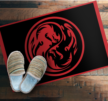 Black and Red Dragon Yin Yang rectangular vinyl rug - TenStickers