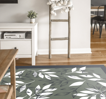 Black and white leaves flower rug - TenStickers