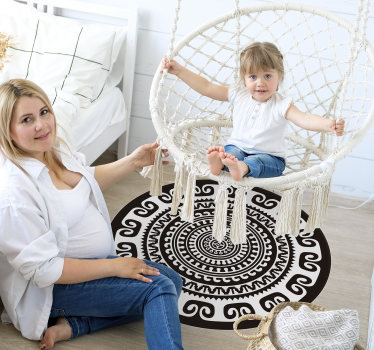 Black and white mandala circular vinyl rug - TenStickers