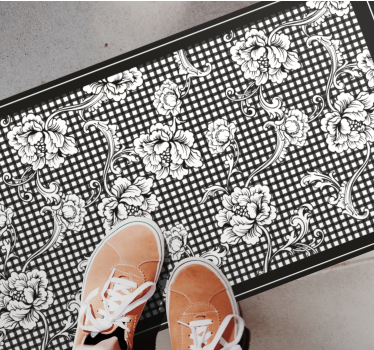 Black and white vintage gingham pattern entrance hall rug - TenStickers