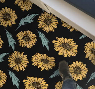 Black background sunflowers flower rug - TenStickers