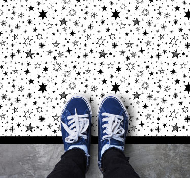 Black star pattern white background rectangular jute rug - TenStickers