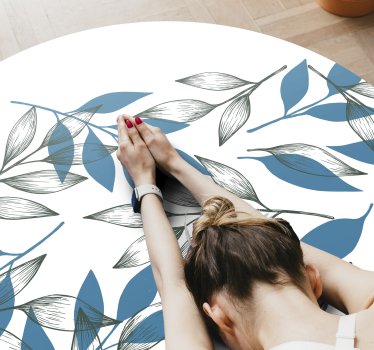 Blue and green leaves flower vinyl rug - TenStickers