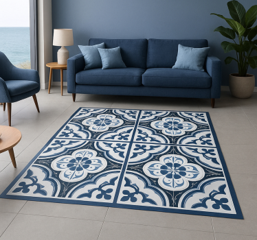 Blue "majorica" portuguese living room vinyl rug - TenStickers