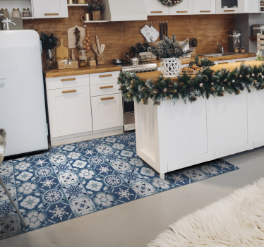 Blue snowflake tiles design festive vinyl floor carpet - TenStickers