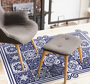 Blue tiles and white ribbon living room rug - TenStickers