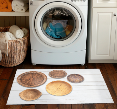 Wicker Baskets Wooden Texture gray vinyl rug - TenStickers