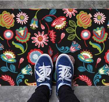 Colorful folk pattern on a dark background flower rug - TenStickers