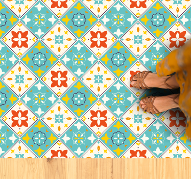 Colorful vintage style tiles pattern bathroom vinyl flooring - TenStickers