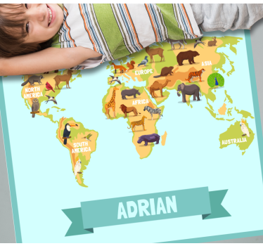 Colourful animals from the continents vinyl map rug - TenStickers