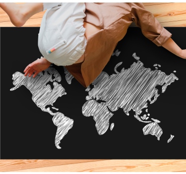 Colourful chalk drawing on a black background vinyl map rug - TenStickers