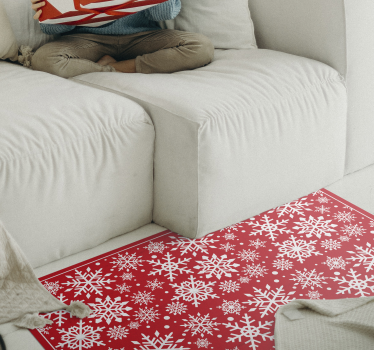 copos nieve fondo rojo Christmas rug - TenStickers