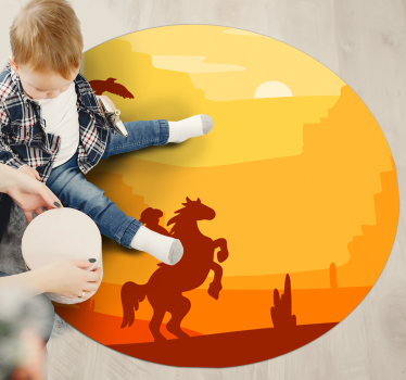 Cowboy landscape kids room vinyl rug - TenStickers