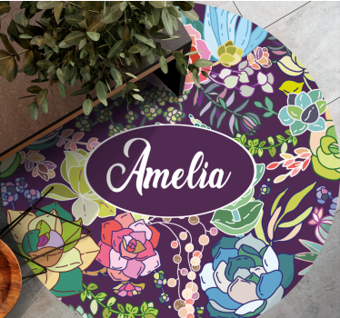 Custom floral pattern bedroom vinyl rug - TenStickers