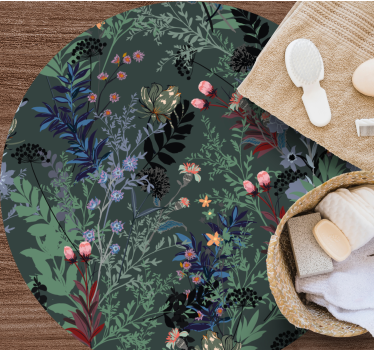 Dark Leaves pattern flower rug - TenStickers