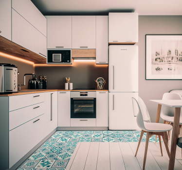 Eclectic turquoise vinyl kitchen rug - TenStickers
