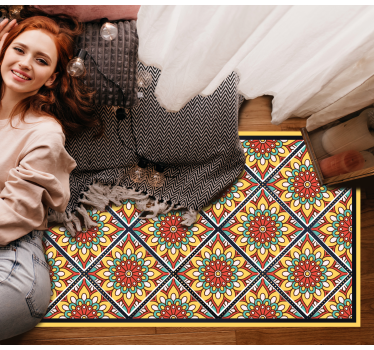 Ethnic yellow motive pattern living room carpet - TenStickers