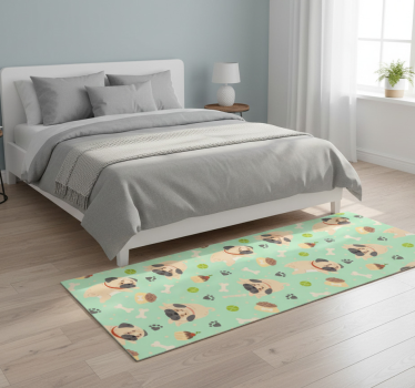 Fat bulldog with a bone bedroom vinyl rug - TenStickers