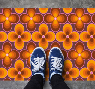 Flower retro groovy pattern rectangular jute rug - TenStickers