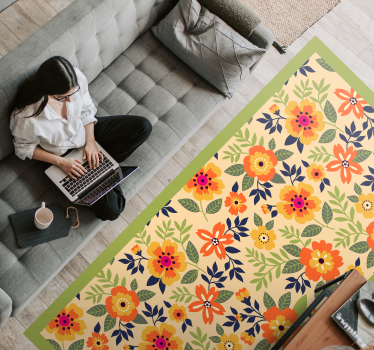flowers green and orange flower rug - TenStickers