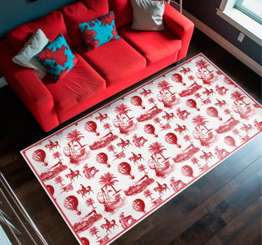 Exotic Red Animal Illustrations vintage vinyl rug - TenStickers