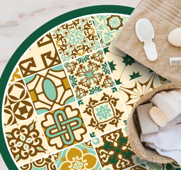 Gold and green spanish tiles pattern bathroom vinyl flooring - TenStickers