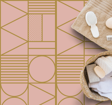 Gold and pink colors block square rug - TenStickers