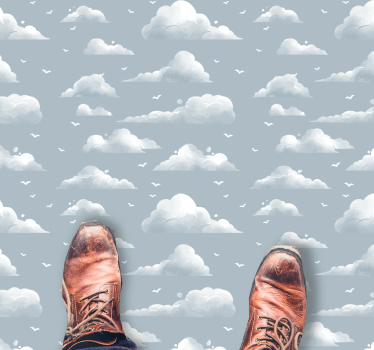 Gray 80's design clouds and birds retro rug - TenStickers