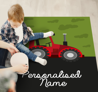 Green and black tractor personalised vinyl rug - TenStickers