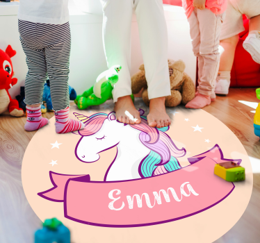 hand drawn unicorn with personalised name personalised vinyl rug - TenStickers