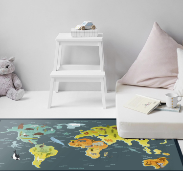 Kids world map with animals kids vinyl carpet - TenStickers