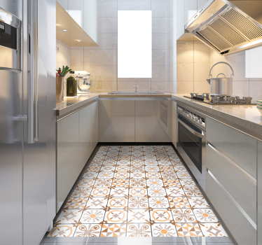 kitchen vinyl rug brown squares tile mat - TenStickers