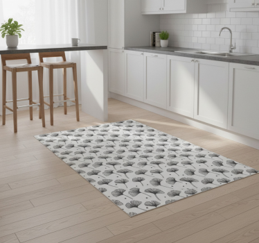 Kitchen vinyl rug with white ginkgo leaves pattern - TenStickers