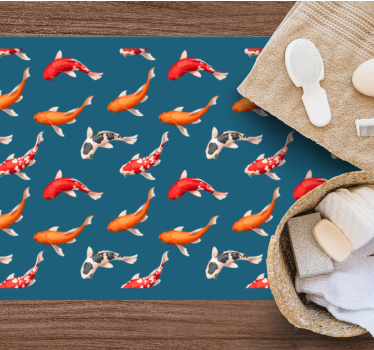 Koi fish pattern blue background bathroom vinyl flooring - TenStickers