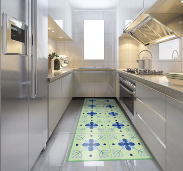 Light blue and green kitchen tile effect vinyl rug tile mat - TenStickers