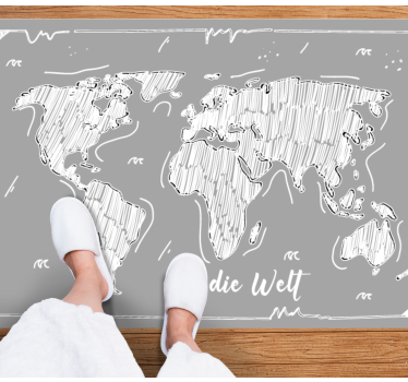 Light gray hand drawn style  vinyl map rug - TenStickers
