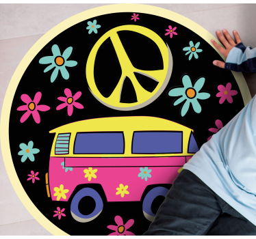 Minibus with peace sign retro rug - TenStickers