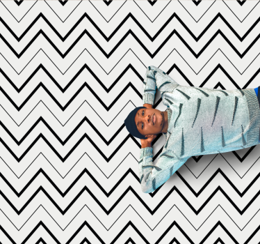 Minimalistic black and white zig zag pattern square rug - TenStickers