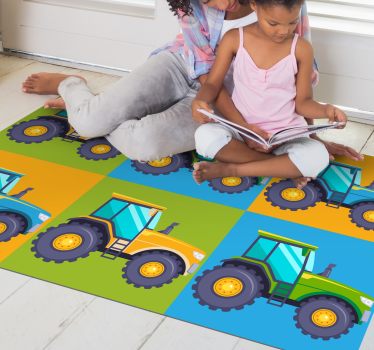 Multi-coloured Tractor Tiles kids vinyl carpet - TenStickers
