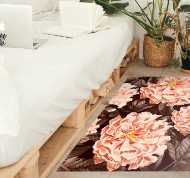 Peony dark background flower rug - TenStickers