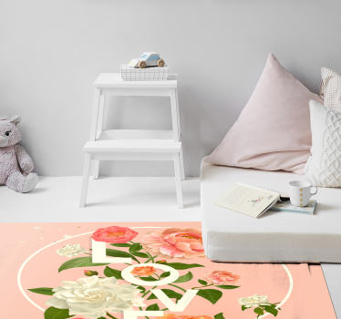 Peony Love text flower rug - TenStickers
