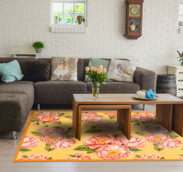 Peony yellow background flower vinyl rug - TenStickers