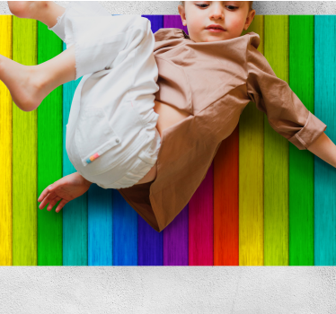 Rainbow Striped Layout wood vinyl rug - TenStickers