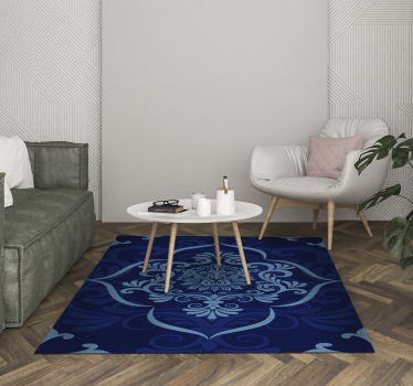 Rectangular blue mandala vintage vinyl carpet - TenStickers