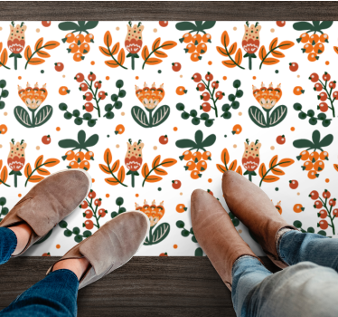 Red flowers with berries flower rug - TenStickers